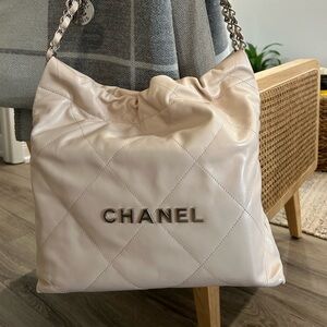 CHANEL calfskin quilted small Chanel 22 Tan